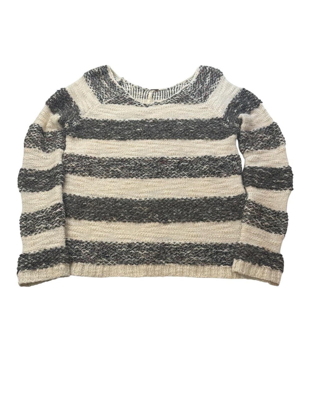 Free People Chunky Striped Crewneck Sweater Cream, Gray, Brown Size Small Boho